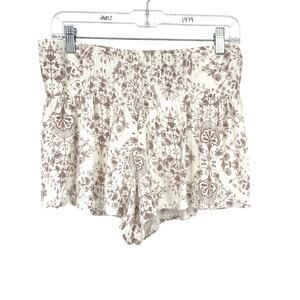 O'Neill Pull On Casual Shorts Womens Size Medium Cream Brown Floral Pattern